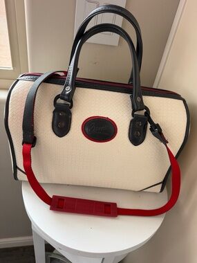 Cream and Red Women’s Satchel with Black Trim - Classic Everyday Style